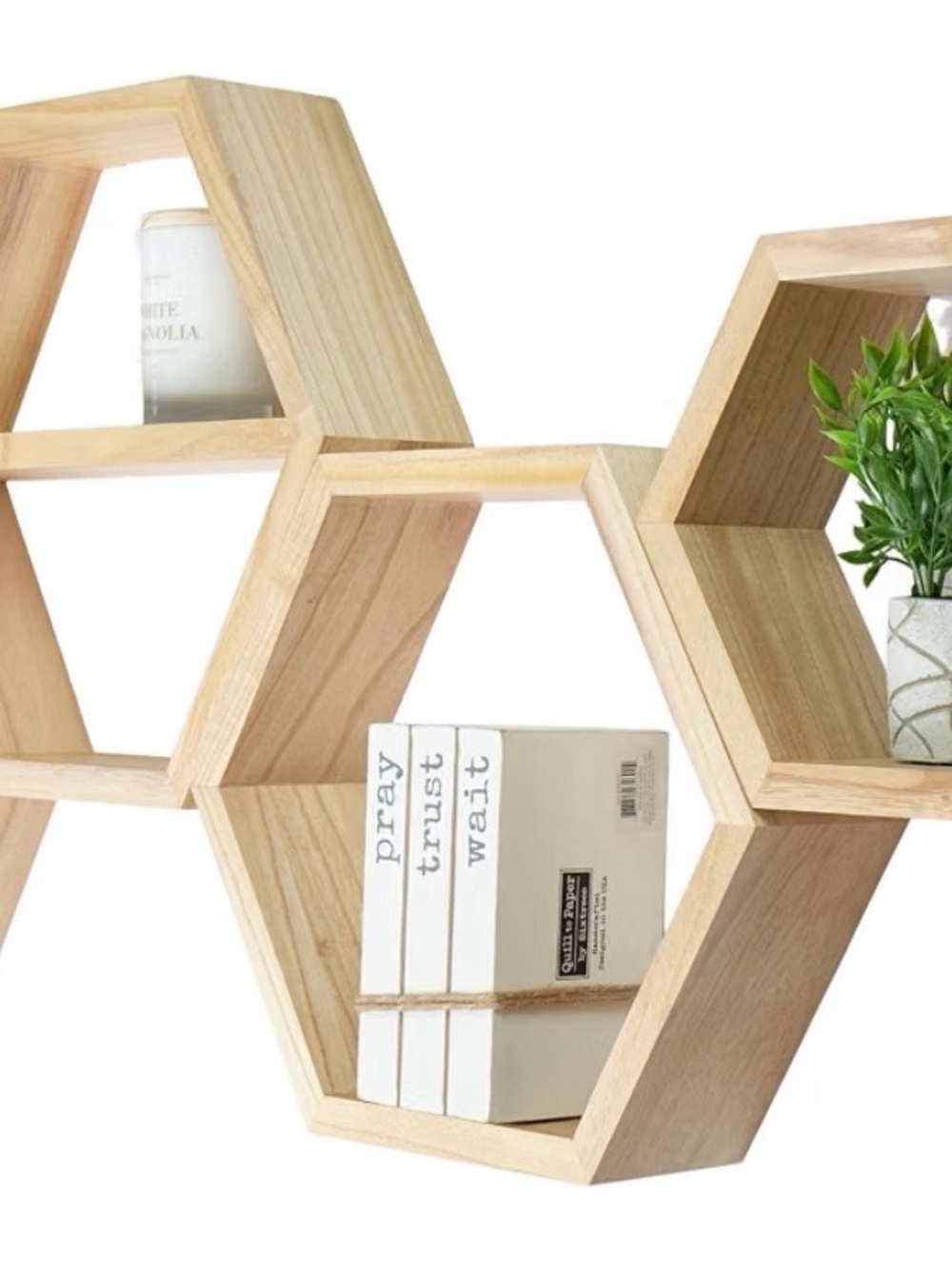 Natural Wood Hexagon Wall Shelf - Home Wall Decor